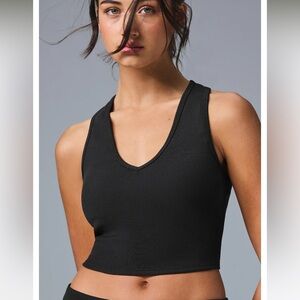 Alo Yoga Goddess Ribbed Cropped Racerback Tank Black Small